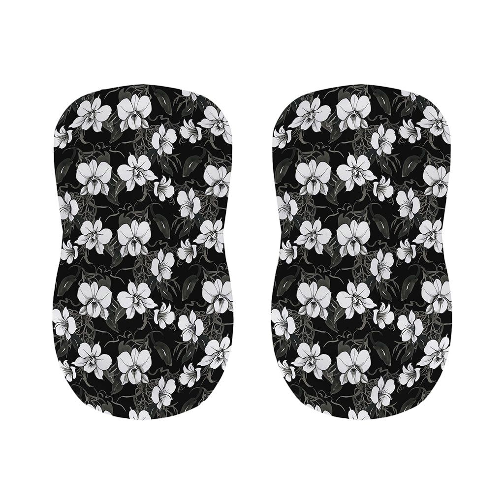 Black And White Cattleya Pattern Print Bar Stool Covers