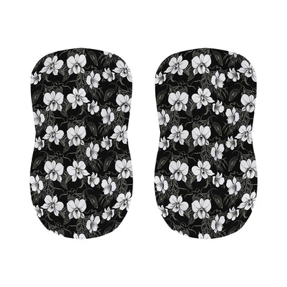 Black And White Cattleya Pattern Print Bar Stool Covers