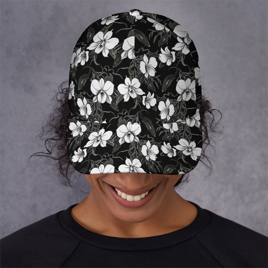 Black And White Cattleya Pattern Print Baseball Cap