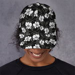 Black And White Cattleya Pattern Print Baseball Cap