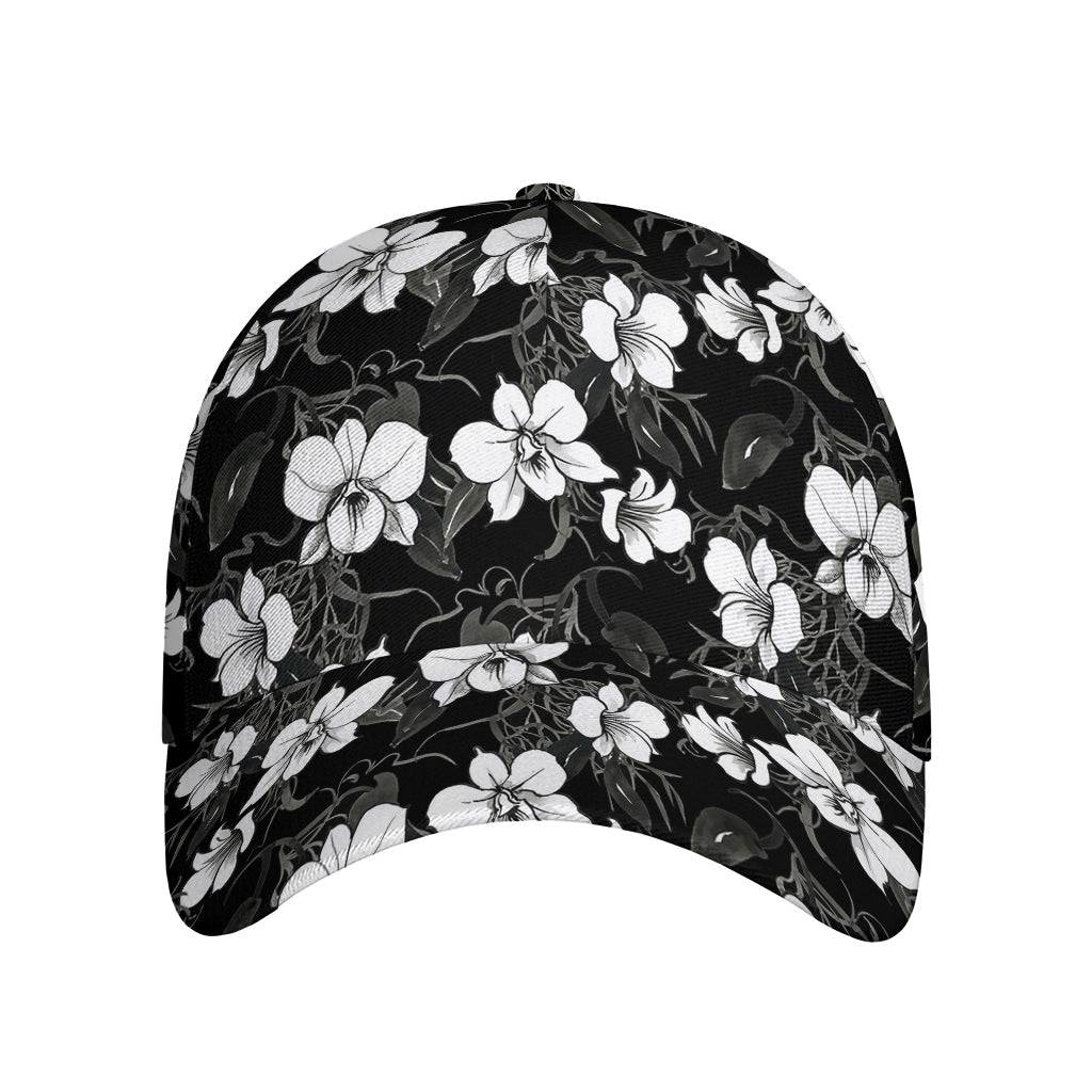 Black And White Cattleya Pattern Print Baseball Cap