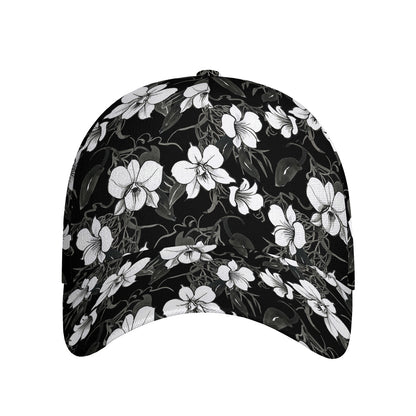 Black And White Cattleya Pattern Print Baseball Cap