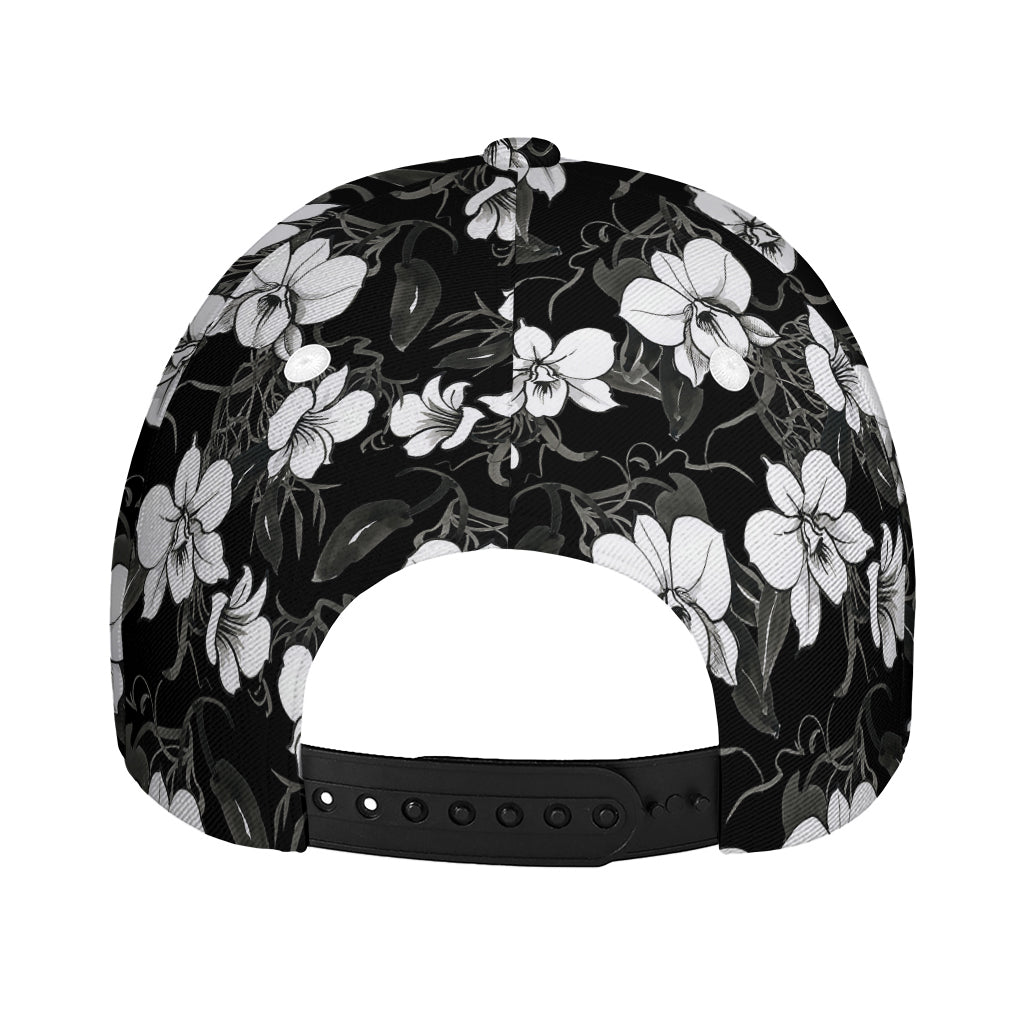 Black And White Cattleya Pattern Print Baseball Cap