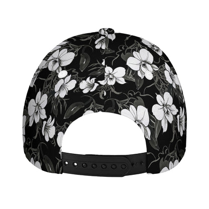 Black And White Cattleya Pattern Print Baseball Cap