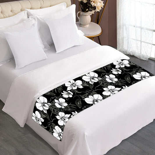 Black And White Cattleya Pattern Print Bed Runner