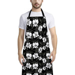 Black And White Cattleya Pattern Print Bib Apron With Pocket