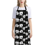 Black And White Cattleya Pattern Print Bib Apron With Pocket