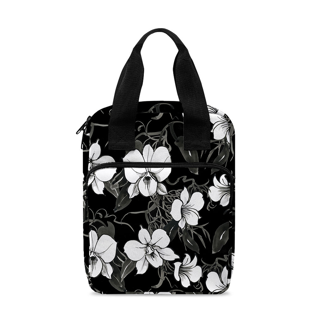 Black And White Cattleya Pattern Print Bible Tote Bag