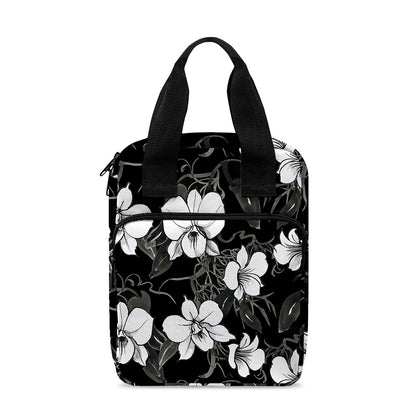 Black And White Cattleya Pattern Print Bible Tote Bag