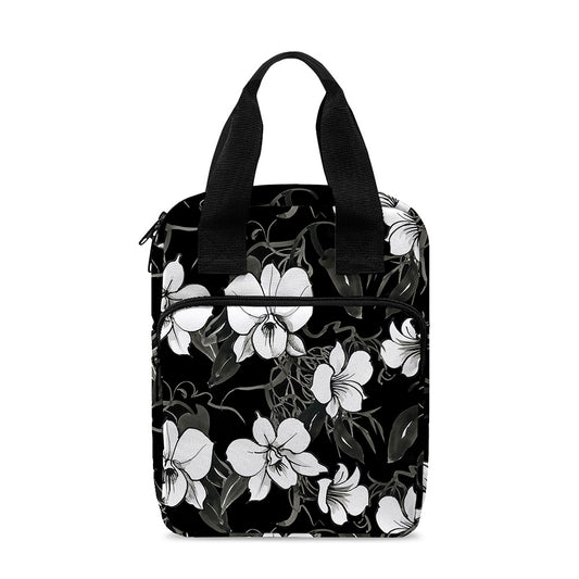 Black And White Cattleya Pattern Print Bible Tote Bag