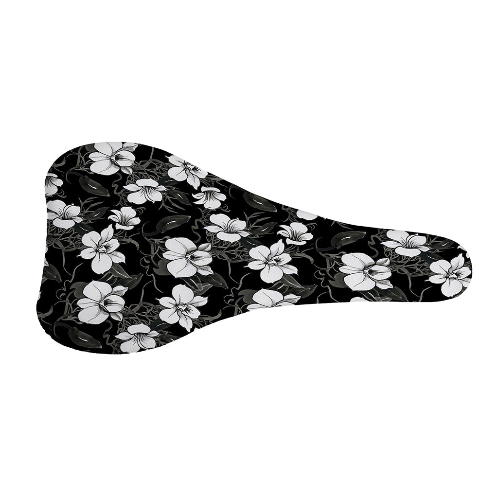 Black And White Cattleya Pattern Print Bicycle Seat Cover
