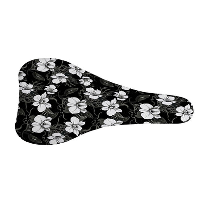 Black And White Cattleya Pattern Print Bicycle Seat Cover