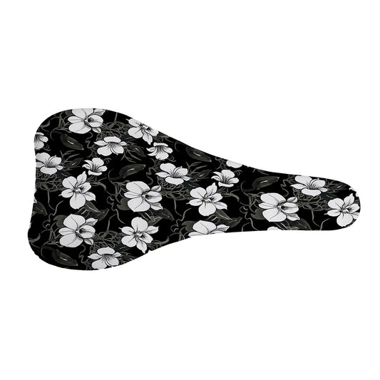 Black And White Cattleya Pattern Print Bicycle Seat Cover