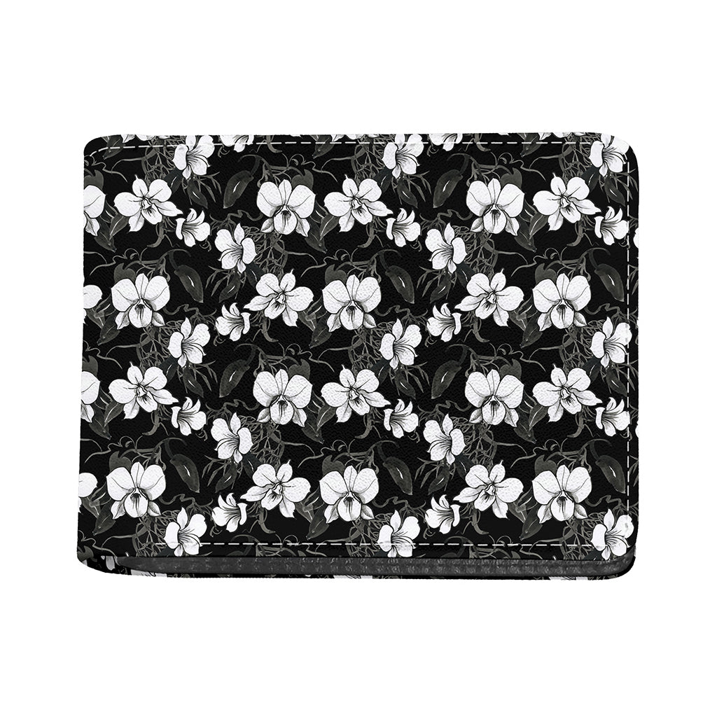 Black And White Cattleya Pattern Print Bifold Wallet