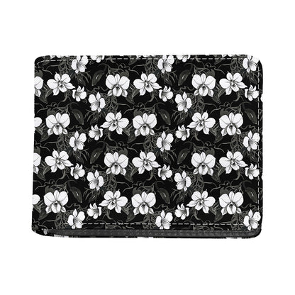Black And White Cattleya Pattern Print Bifold Wallet