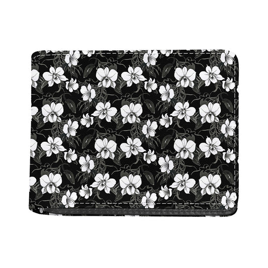 Black And White Cattleya Pattern Print Bifold Wallet