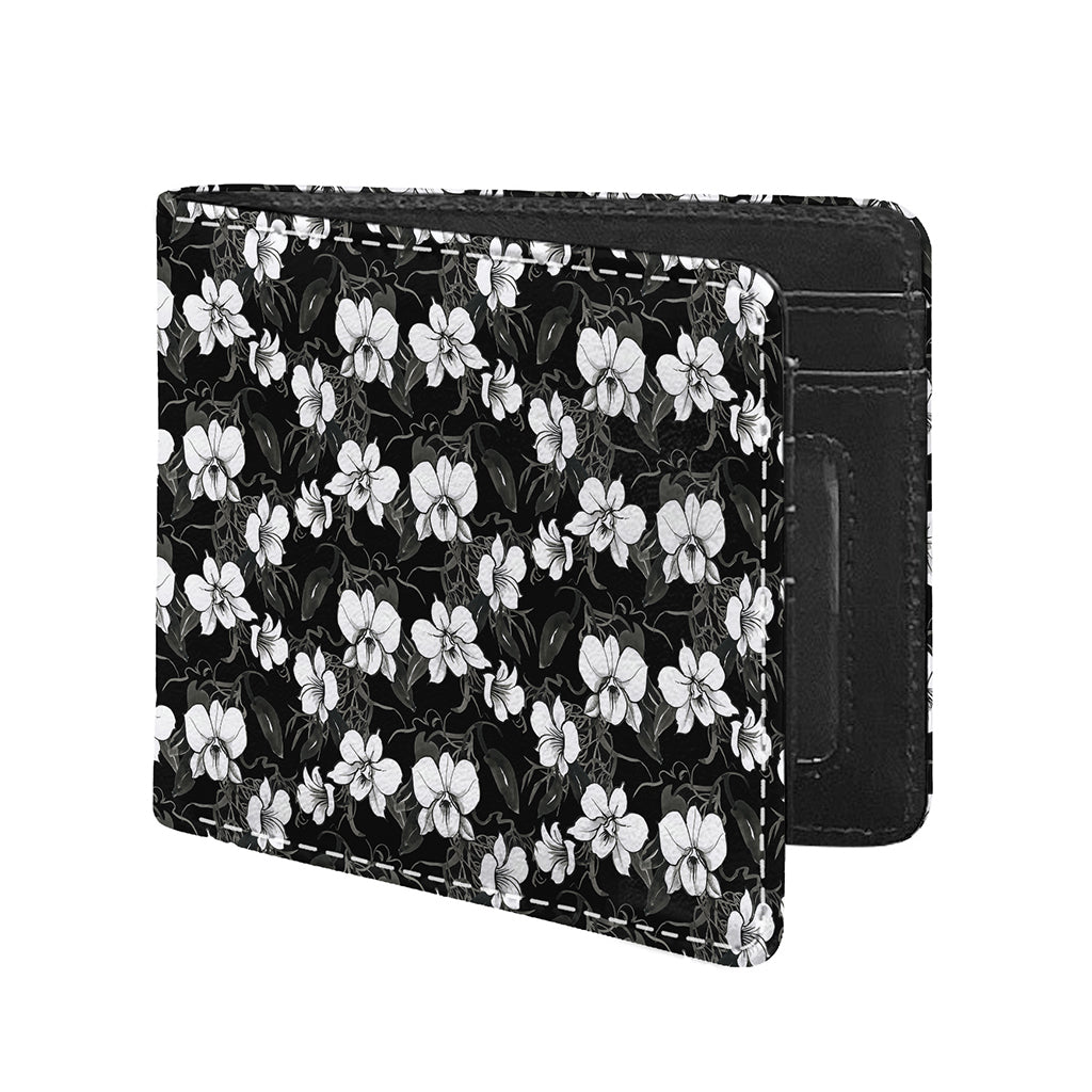 Black And White Cattleya Pattern Print Bifold Wallet