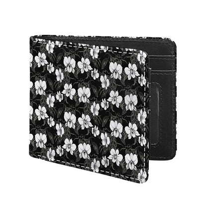 Black And White Cattleya Pattern Print Bifold Wallet