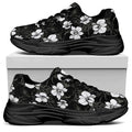 Black And White Cattleya Pattern Print Black Chunky Shoes