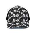Black And White Cattleya Pattern Print Black Mesh Trucker Hat