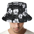 Black And White Cattleya Pattern Print Bucket Hat