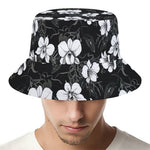 Black And White Cattleya Pattern Print Bucket Hat