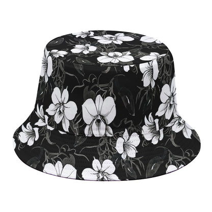 Black And White Cattleya Pattern Print Bucket Hat