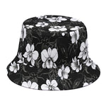 Black And White Cattleya Pattern Print Bucket Hat