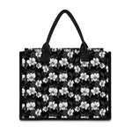 Black And White Cattleya Pattern Print Canvas Tote Bag