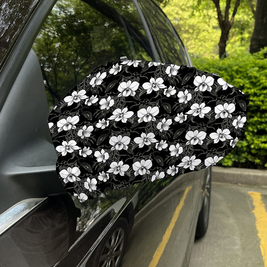 Black And White Cattleya Pattern Print Car Side Mirror Covers