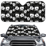 Black And White Cattleya Pattern Print Car Windshield Sun Shade