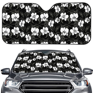 Black And White Cattleya Pattern Print Car Windshield Sun Shade