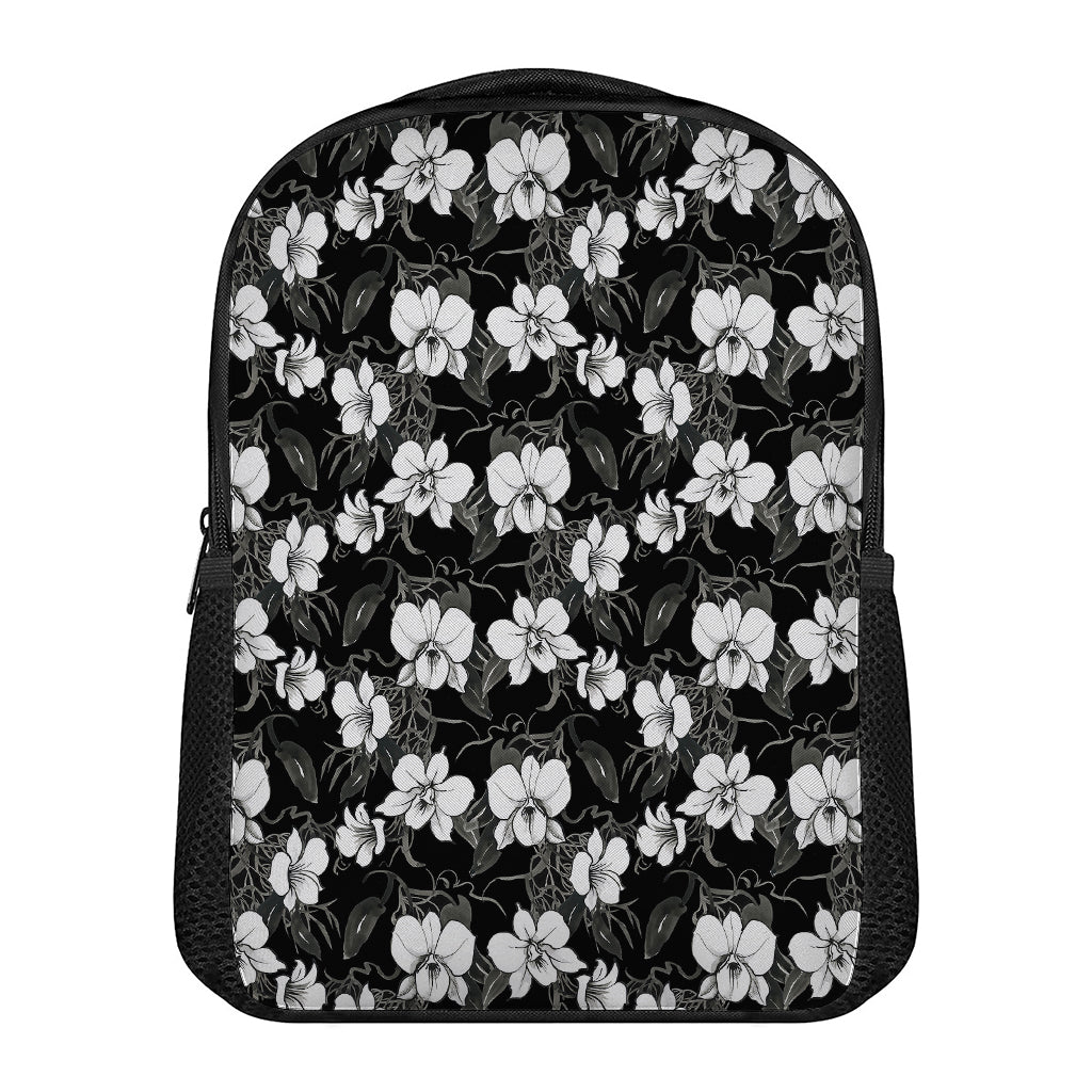 Black And White Cattleya Pattern Print Casual Backpack