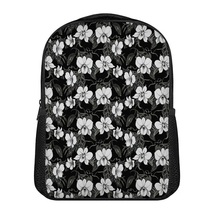 Black And White Cattleya Pattern Print Casual Backpack