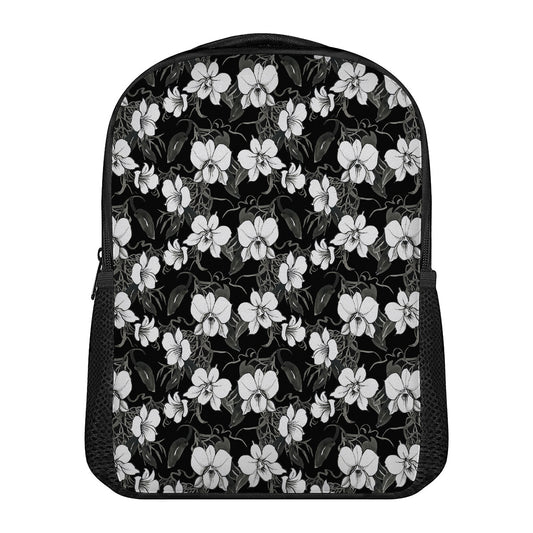 Black And White Cattleya Pattern Print Casual Backpack