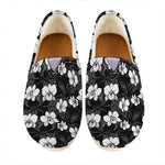 Black And White Cattleya Pattern Print Casual Shoes