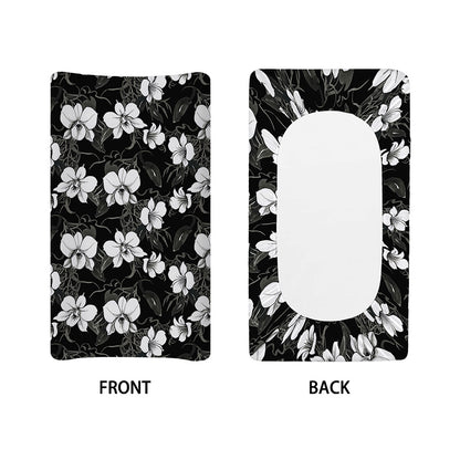 Black And White Cattleya Pattern Print Changing Pad Cover