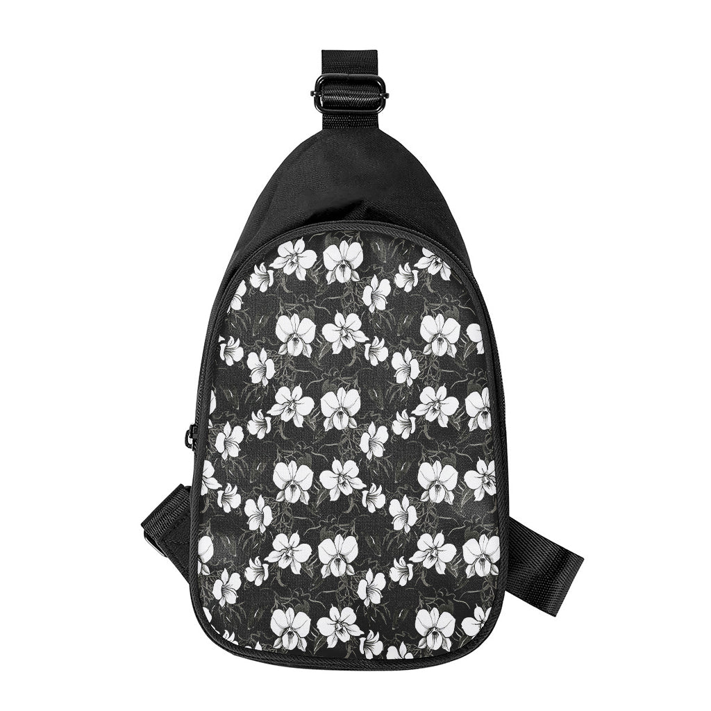 Black And White Cattleya Pattern Print Chest Bag