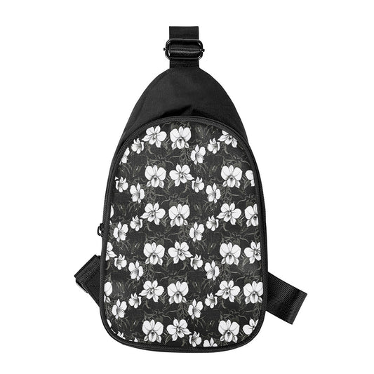 Black And White Cattleya Pattern Print Chest Bag