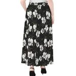 Black And White Cattleya Pattern Print Chiffon Maxi Skirt