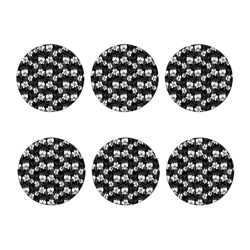 Black And White Cattleya Pattern Print Coaster Set