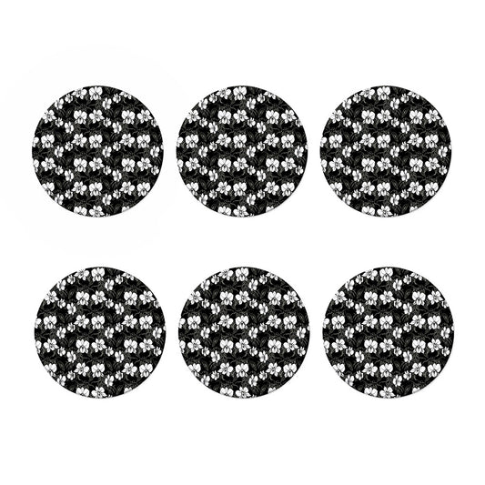 Black And White Cattleya Pattern Print Coaster Set
