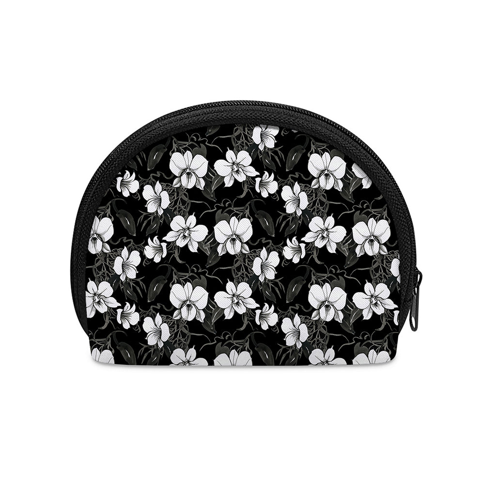 Black And White Cattleya Pattern Print Coin Purse