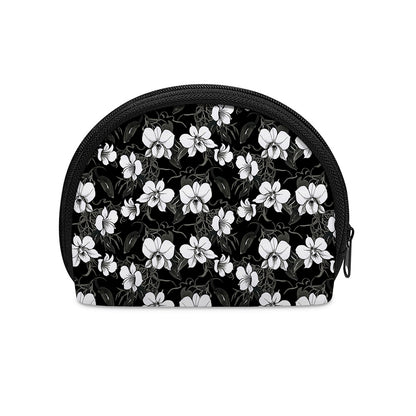 Black And White Cattleya Pattern Print Coin Purse