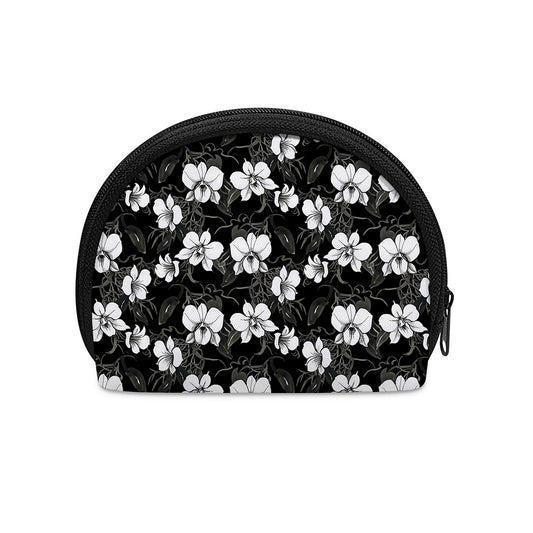 Black And White Cattleya Pattern Print Coin Purse