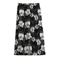 Black And White Cattleya Pattern Print Cotton Front Slit Maxi Skirt