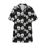 Black And White Cattleya Pattern Print Cotton Hawaiian Shirt