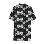 Black And White Cattleya Pattern Print Cotton Hawaiian Shirt