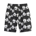 Black And White Cattleya Pattern Print Cotton Shorts