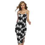 Black And White Cattleya Pattern Print Cross Back Cami Dress